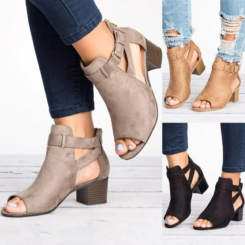 

Women Square Heel Sandals Peep Toe Chunky Gladiator Sandals with Strap Retro Summer Wedges Sandalias De Mujer Fashion High Heels