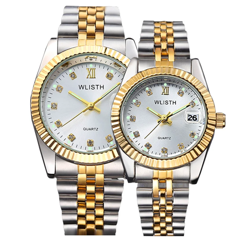 

Couple Watch WLISTH Top Brand Luxury Watch Men Women Quartz Clock Auto Date Fashion Casual Lovers Watch Stainless Steel Relogio