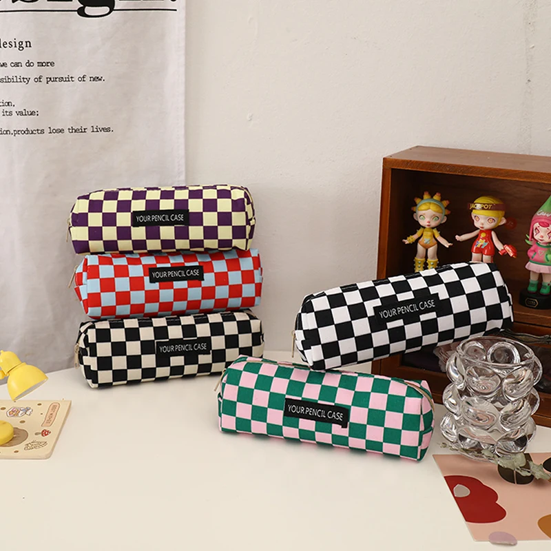 Creative Pencil Bag Cute Grid Pencil Case Simple Canvas Large Capacity Pencil Bag Portable Cosmetics Case Storage Bag 
Creative Pencil Bag Cute Grid Pencil Case Simple Canvas Large Capacity Pencil Bag Portable Cosmetics Case Storage Bag