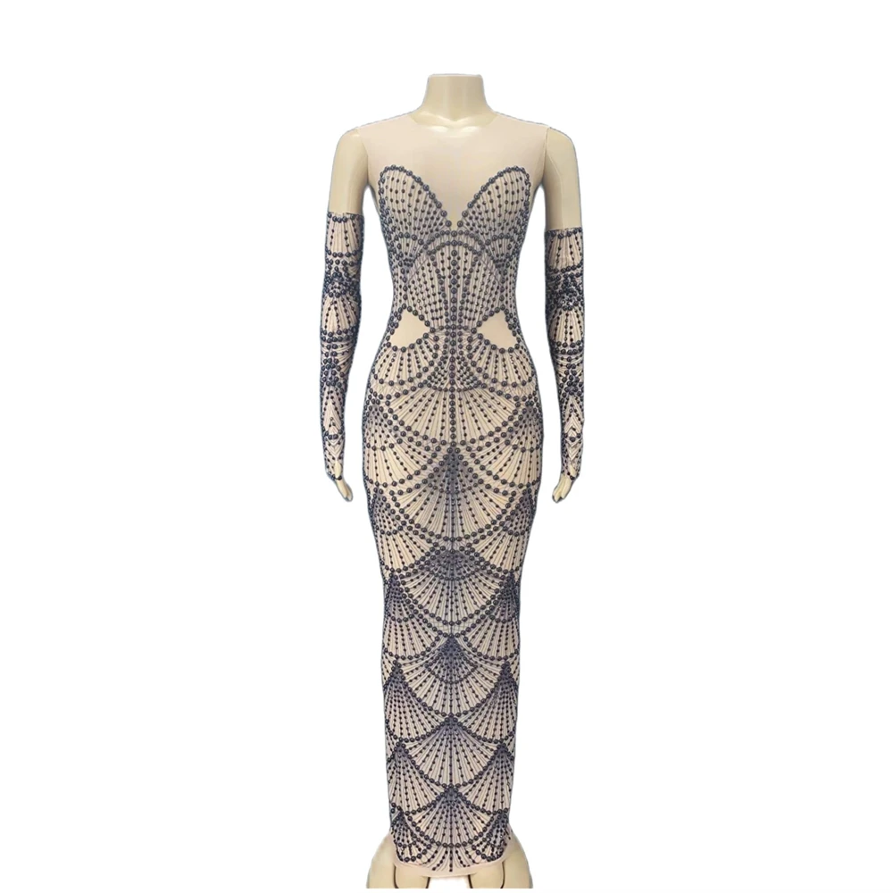 Shining Black Rhinestones Nude Sleeveless Gloves Sexy Split Women Long Dress Evening Banquet Clothing Stage Singer Costumes
Shining Black Rhinestones Nude Sleeveless Gloves Sexy Split Women Long Dress Evening Banquet Clothing Stage Singer Costumes