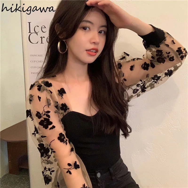 Sweet Blouse Women Square Collar Long Sleeve Patchwork Gauze Shirts 2023 Korean Blouse Tops Sexy See Throught Blusas De Mujer
Sweet Blouse Women Square Collar Long Sleeve Patchwork Gauze Shirts 2023 Korean Blouse Tops Sexy See Throught Blusas De Mujer