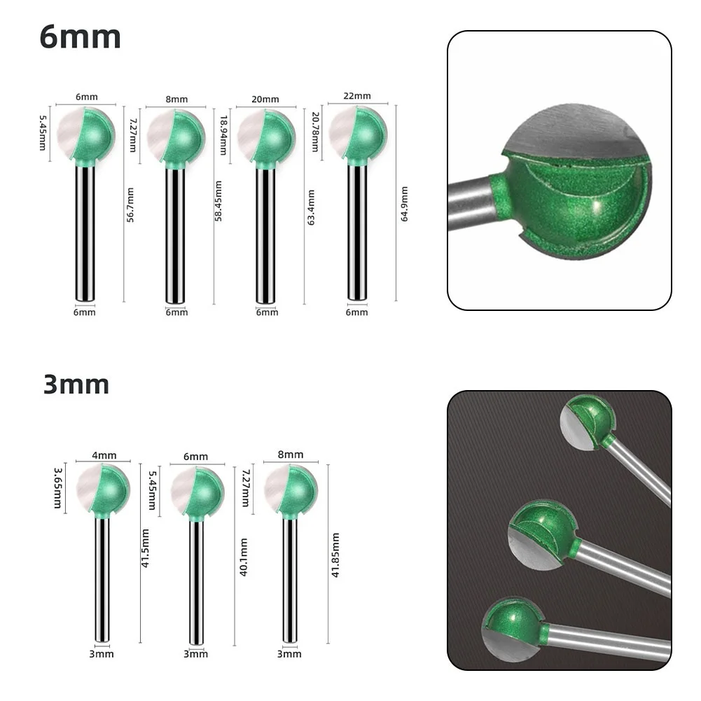 3/4Pcs 3mm 6mm Shank Carbide Grinding Spherical Ball Cutter For Woodworking Wood Aluminum Carving Tools Accessories
3/4Pcs 3mm 6mm Shank Carbide Grinding Spherical Ball Cutter For Woodworking Wood Aluminum Carving Tools Accessories
