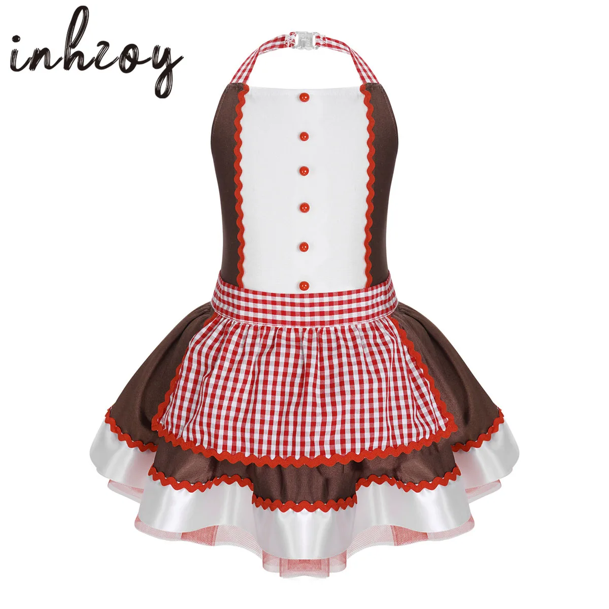 

Kids Girls Gingerbread Tutu Dress Costume Striped Bowknot Apron Halloween Christmas Cosplay Dress Up Leotard Party Clothes