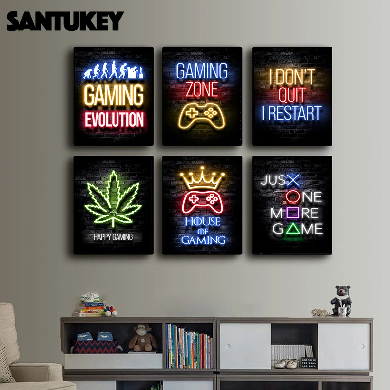 

Nordic Gaming Gamer Quotes Art Posters and Prints Canvas Painting Wall Pictures for Boys Game Room Decor Home Decor (Not Neon)