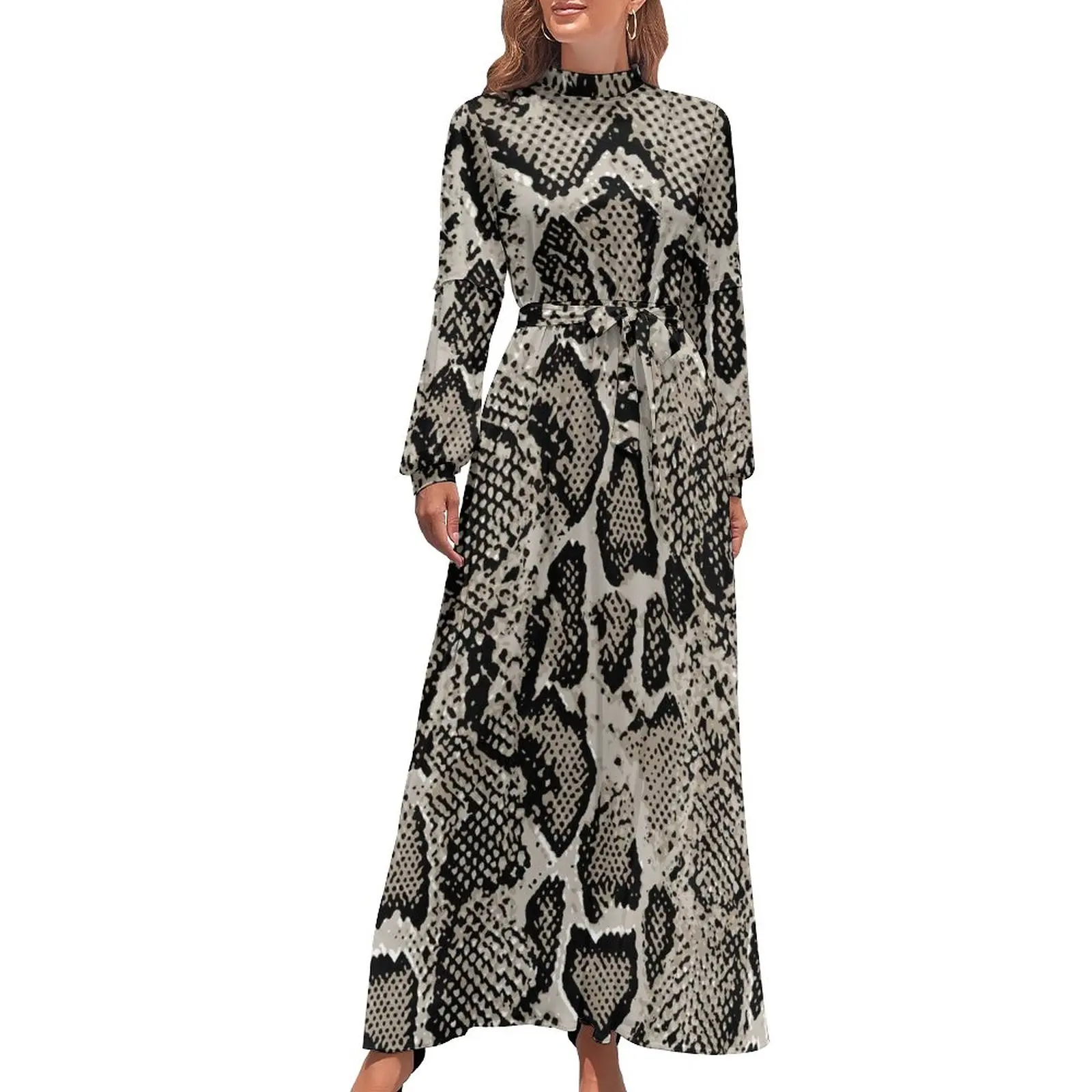 Classic Snakeskin Print Dress Greys and Silvers Snake Scale Boho Beach Dresses Woman Long Sleeve Streetwear Long Maxi Dress
Classic Snakeskin Print Dress Greys and Silvers Snake Scale Boho Beach Dresses Woman Long Sleeve Streetwear Long Maxi Dress