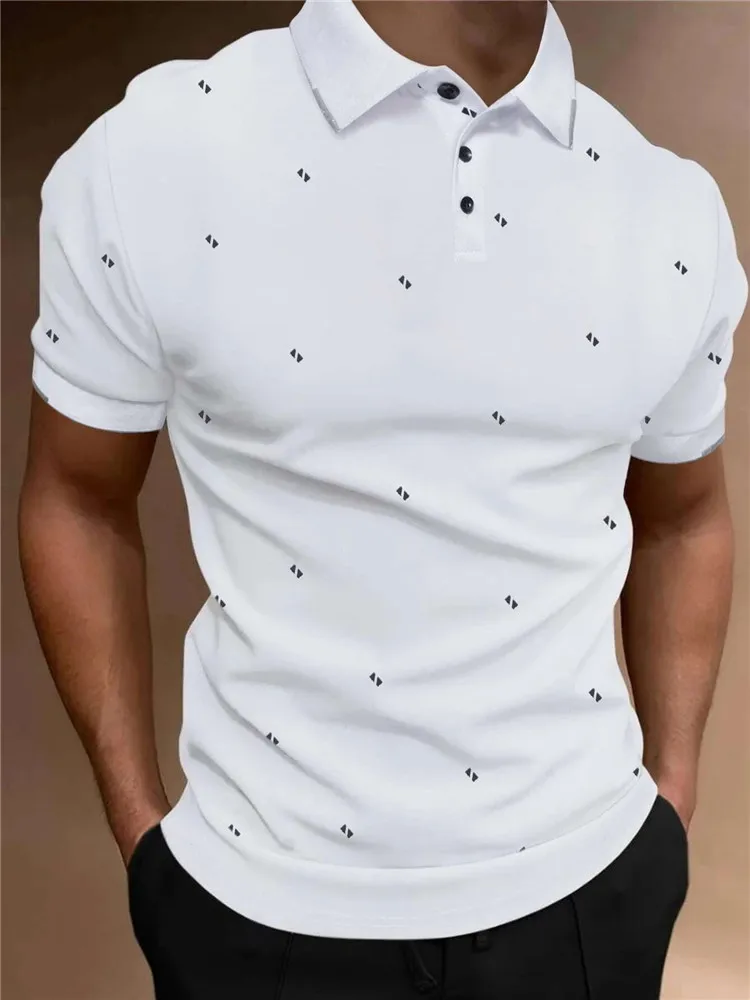 

Рубашка-поло мужская с геометрическим принтом, повседневная, деловая, рабочая, с короткими рукавами, на пуговицах, уличная одежда, лето 2023