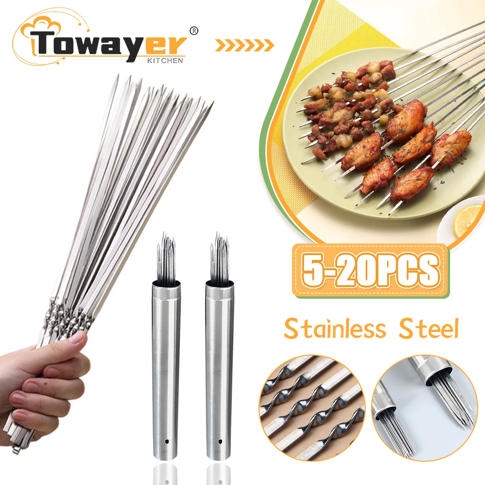 

5/20Pcs Stainless Steel Barbecue Skewer Reusable BBQ Skewers Kebab Iron Stick For Outdoor Camping Picnic Barbecue Skewers Tools