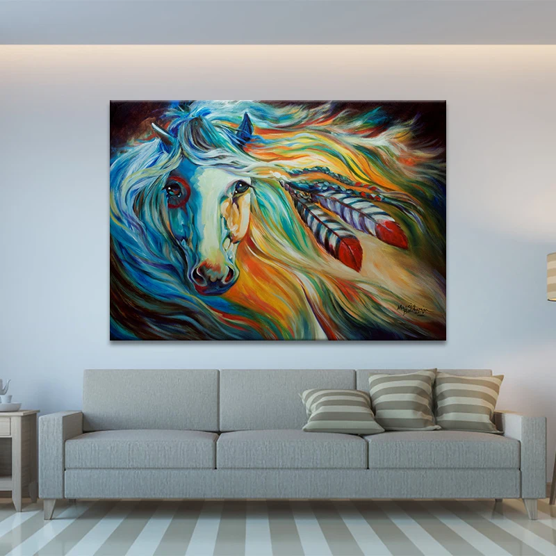

Настенный постер с животными, подвесная картина, абстрактная индийская война, лошадь, холст, художественный принт, Декор для дома, гостиной