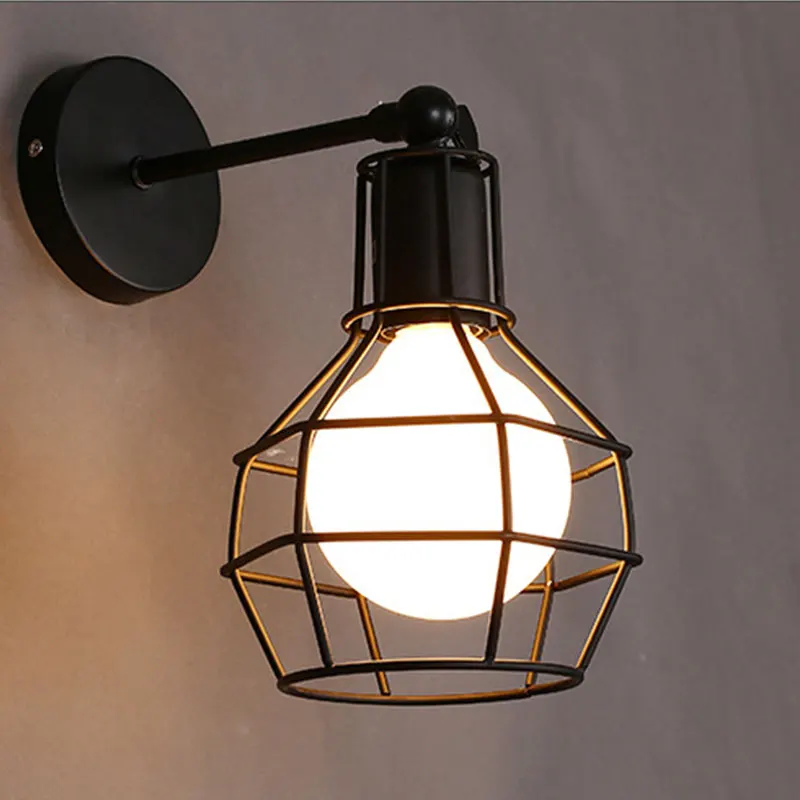 

Loft Retro Iron cage wall lamps bra bedroom bedside aisle stair corridor balcony cafe pub restaurant wall light