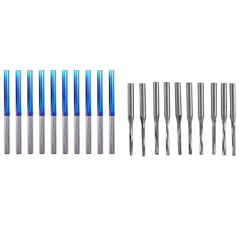

10Pcs Two Flutes Straight End Mills Straight Slot Bit With 10Pcs 3.175Mm Coated Straight 2 Flute Carbide Milling Cutter