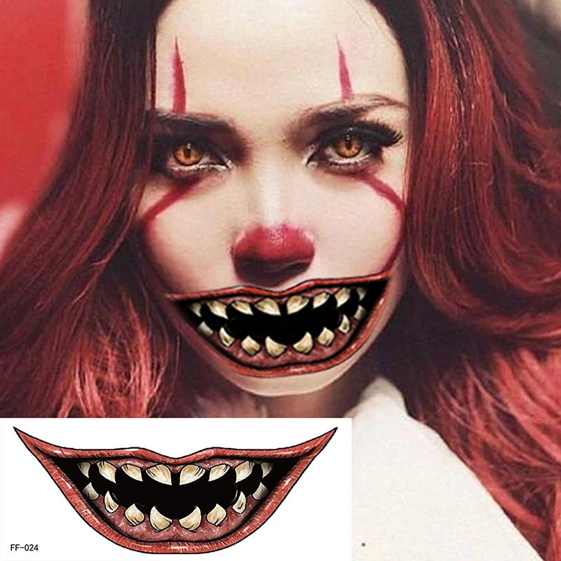 

1Pcs Halloween PVC Tattoo Stickers Horror Lips DIY Stickers Big Mouth Tattoos Waterproof Funny Makeup Smile Lip Beauty Tool