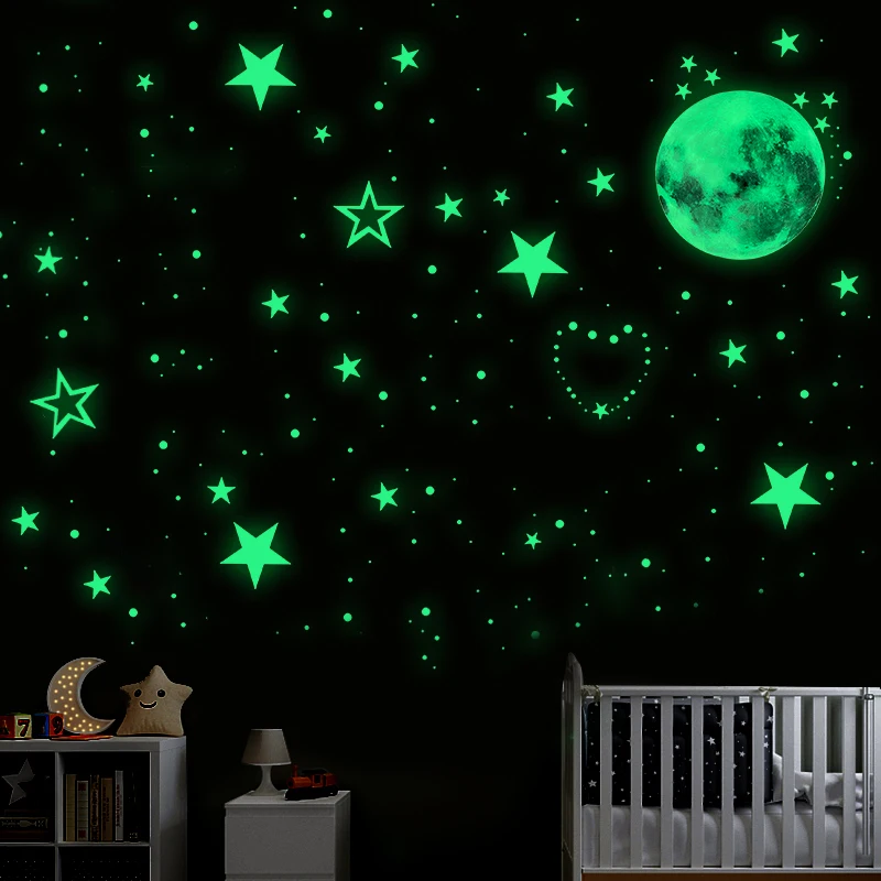 

Luminous Moon Stars Wall Stickers for Kids Rooms Bedroom Home Decoration Ceiling Art Fluorescent Decals Glow in the Dark Sticker