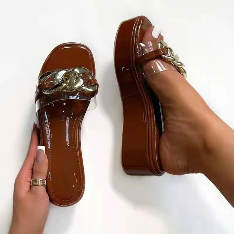 Ladies Chain Slippers Designer Fashion Slippers Casual Open Toe Ladies Platform Wedge Beach Women Outdoor Sandals Large Size 43
Ladies Chain Slippers Designer Fashion Slippers Casual Open Toe Ladies Platform Wedge Beach Women Outdoor Sandals Large Size 43