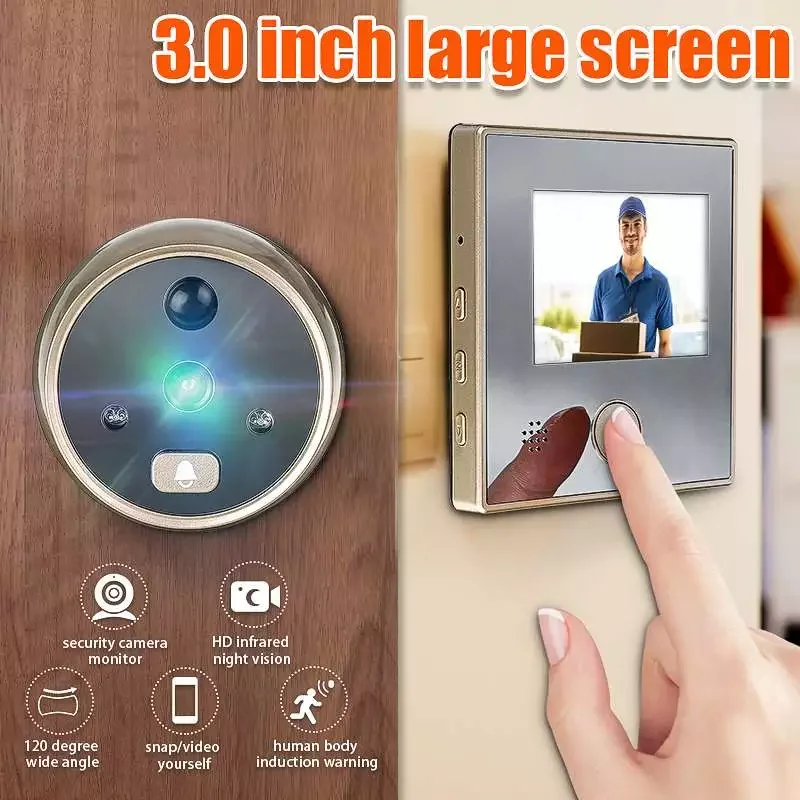 

3-дюймовый цветной ЖК-дисплей TFT HD Цифровая дверная камера глазок дверной звонок Электрический дверной глазок Обнаружение движения 120 граду...