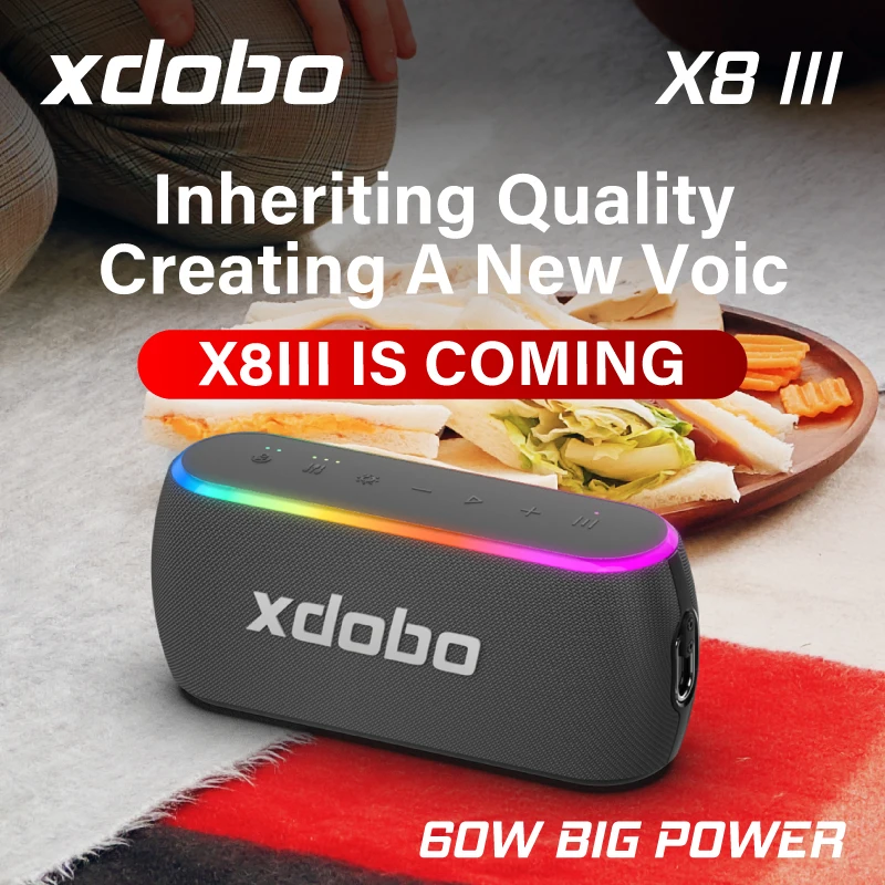 Беспроводные Bluetooth-колонки Xdobo X8III мощностью 60 Вт, портативная уличная Колонка RGB, внешняя колонка с сабвуфером 360, стерео, TWS, Бумбокс Hi-Fi 
Беспроводные Bluetooth-колонки Xdobo X8III мощностью 60 Вт, портативная уличная Колонка RGB, внешняя колонка с сабвуфером 360, стерео, TWS, Бумбокс Hi-Fi