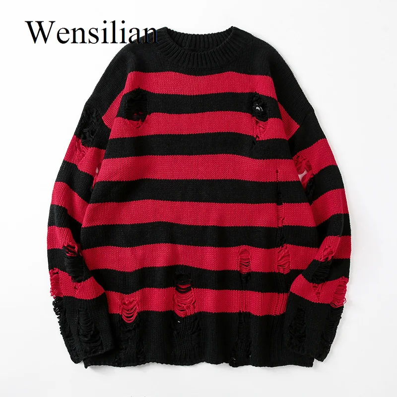 Black Stripe Sweaters Destroyed Ripped Sweater Women Pullover Hole Knit Jumpers Oversized Sweatshirt Harajuku Long Sleeve Tops
Black Stripe Sweaters Destroyed Ripped Sweater Women Pullover Hole Knit Jumpers Oversized Sweatshirt Harajuku Long Sleeve Tops