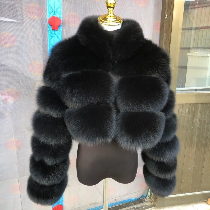 

Женская укороченная куртка из натурального Лисьего меха, зимняя модная теплая меховая куртка с воротником-стойкой из 100% натурального Лисьего меха