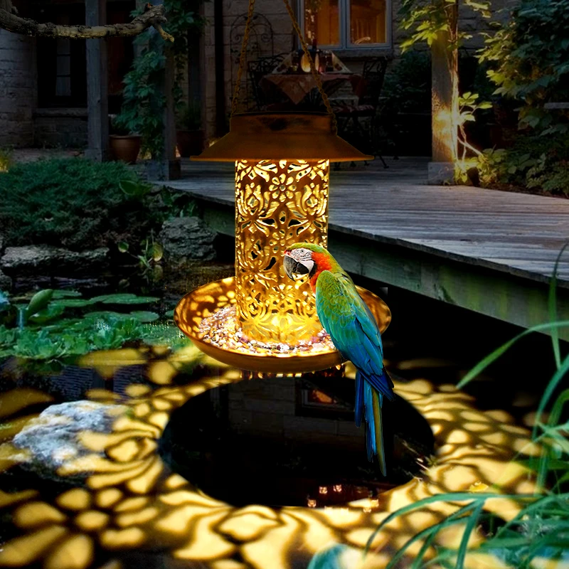 Solar Energy Bird Feeder Waterproof Solar Light Wild Hanging Bronze Metal Tray Lantern for Outdoors Garden Tree Decoration
Solar Energy Bird Feeder Waterproof Solar Light Wild Hanging Bronze Metal Tray Lantern for Outdoors Garden Tree Decoration