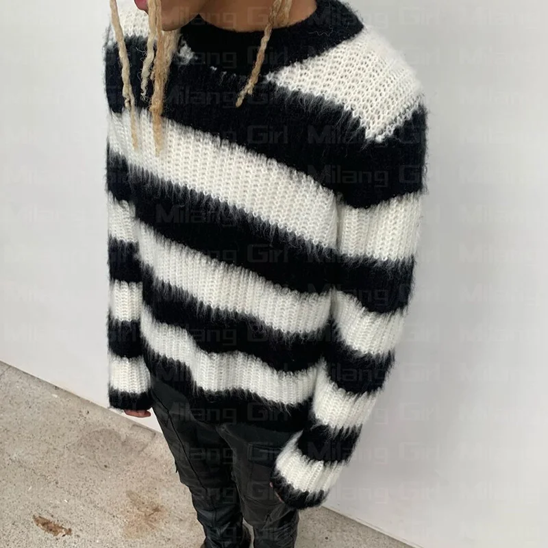 

vintage sweater women cute pullover Y2K Harajuku graphics knitted ugly sweater men horizontal stripes black red gothic punk rock