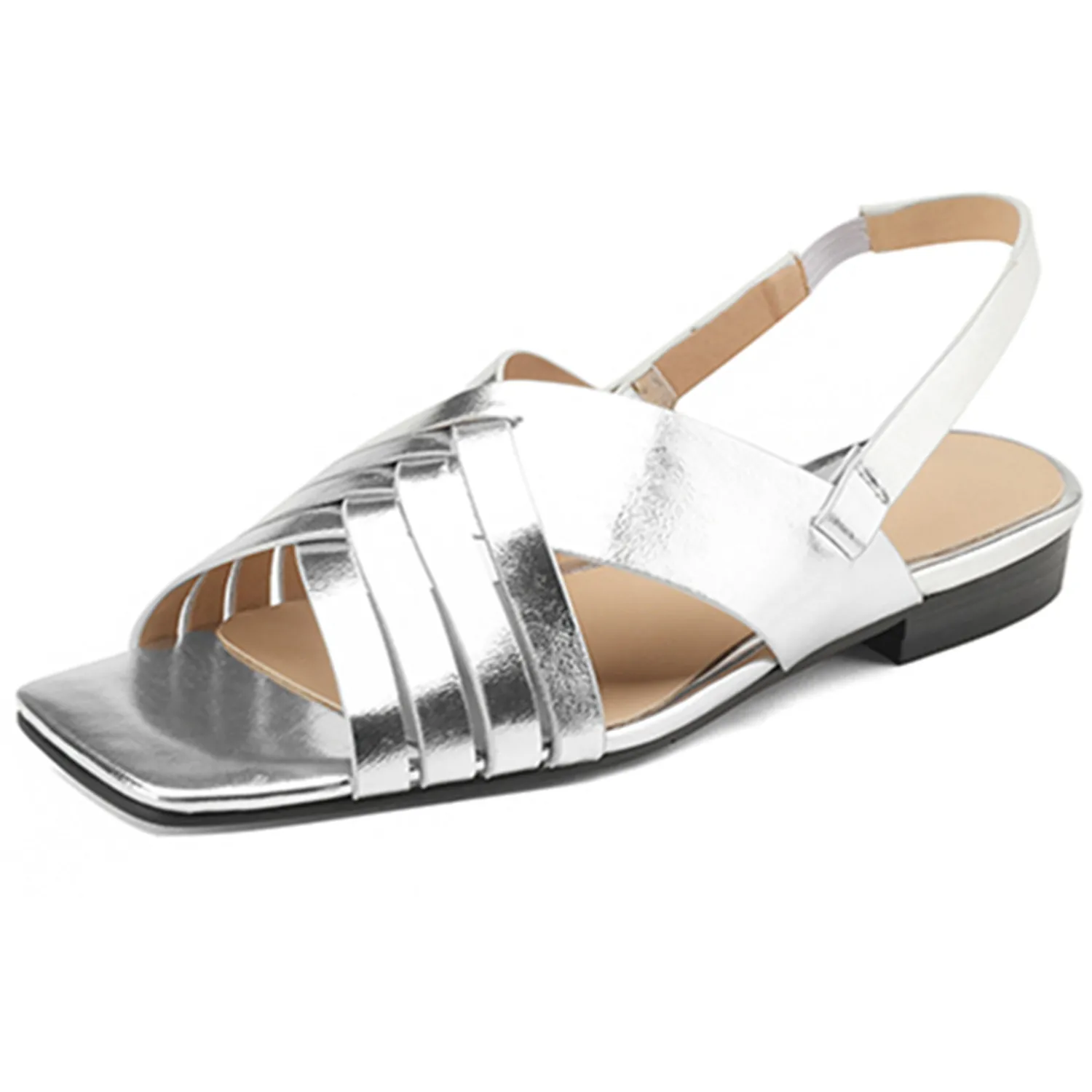 

【ENMAYER】Women Sandals Retro Style Narrow Band Genuine Leather Shoes Woman 2023 Summer Office Ladies Casual Gold Silver Beige