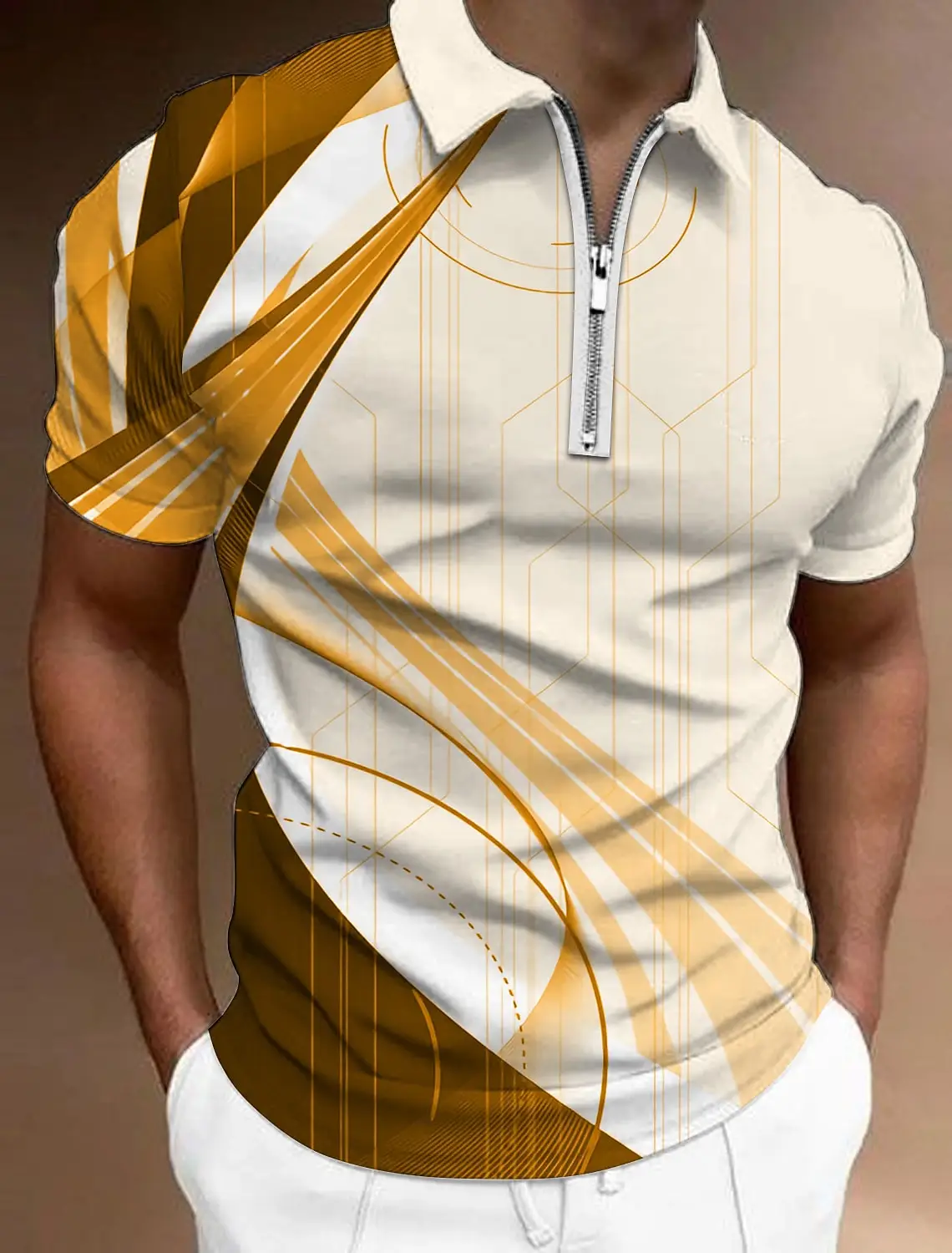 

2023 Men's Polo Shirt Golf Shirt Linear Turndown 3D Print Short Sleeve Simple Zipper Apparel Fashion Designer Casual Breathable