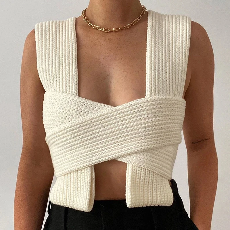 2022 Spring Summer Bow Cross Strap Knitted Sweater Vest Women Sexy Crop Top DIY Tie Clothing Sleeveless Jumper
2022 Spring Summer Bow Cross Strap Knitted Sweater Vest Women Sexy Crop Top DIY Tie Clothing Sleeveless Jumper