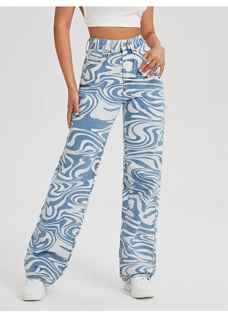 Size XS-L Casual Ripple Printed Woman Streetwear Hip Hop Straight Jeans High Waist Basic Strip Jeans Office Lady Harajuku Pant
Size XS-L Casual Ripple Printed Woman Streetwear Hip Hop Straight Jeans High Waist Basic Strip Jeans Office Lady Harajuku Pant