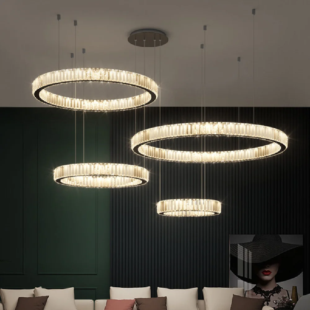 Luxury Living Room Modern Lustre Led Dimmable Pendant Lights Chrome/Gold/Black Steel Circle Hanging Lamp K9 Crystal Suspend Lamp
Luxury Living Room Modern Lustre Led Dimmable Pendant Lights Chrome/Gold/Black Steel Circle Hanging Lamp K9 Crystal Suspend Lamp