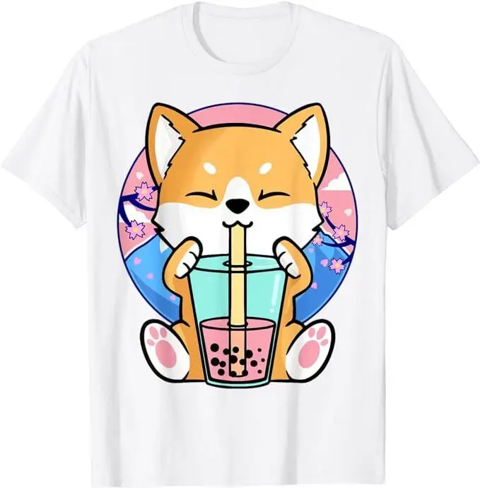 Kawaii Corgi Dog Bubble Tea Boba аниме Neko японская футболка одежда с узором Y2K летние футболки