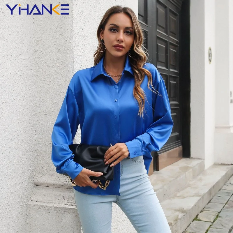 Fashion Blue Satin Blouse Women Office Long Sleeve Loose Silk Blouses Women Casual Solid Tops Elegant Vintage Woman Shirt
Fashion Blue Satin Blouse Women Office Long Sleeve Loose Silk Blouses Women Casual Solid Tops Elegant Vintage Woman Shirt