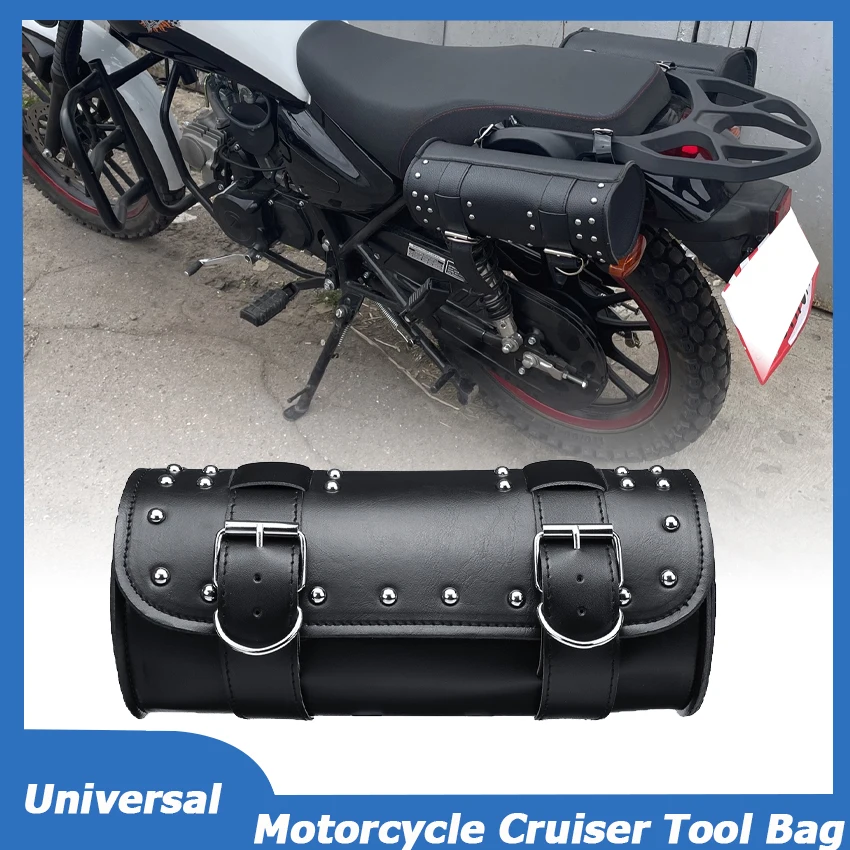 

Round Black PU Leather Barrel Shape Motorcycle Cruiser Tool Bag Front Fork Handlebar Pouch Motor Bike Saddlebag Accessories