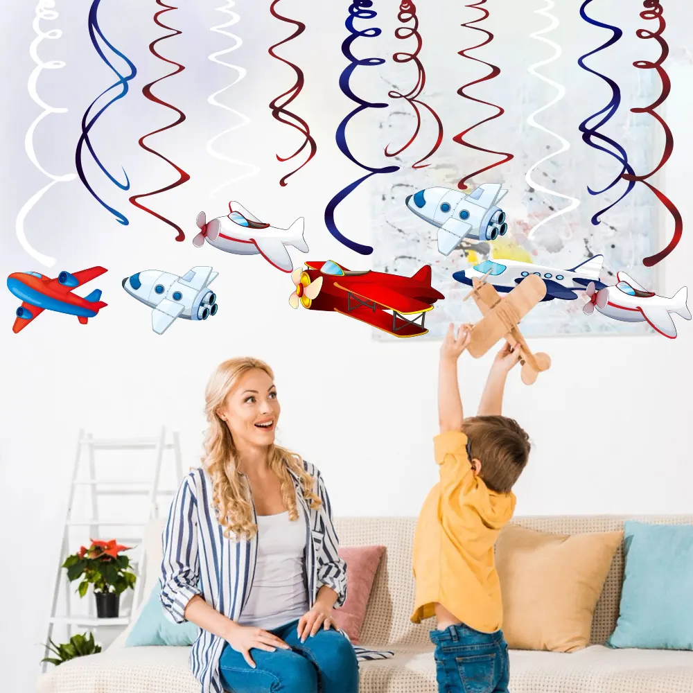 

30pcs Cosplay Plane Airplane BIRTHDAY Party Ceiling Hanging Swirls Spirals Backdrops Captain Aircraft Baby Shower Party Favors