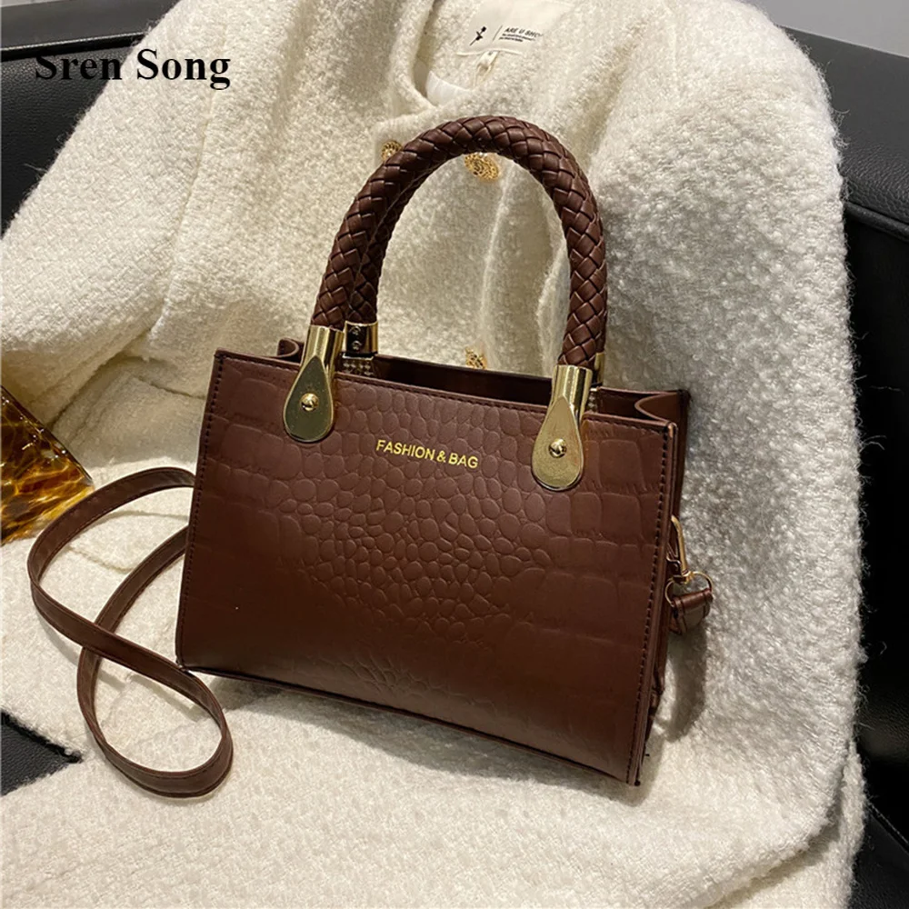 

Women 2023 Handbags Large Capacity Crocodile Pattern Shoulder Bags Textured Messenger Bags New Horizontal Square Bags