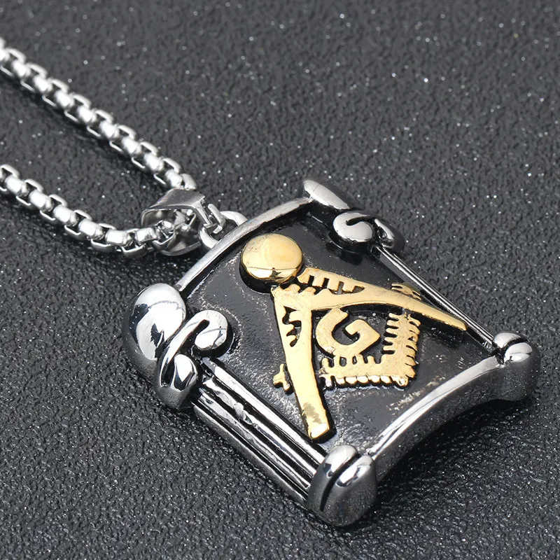 

YW GAIRU Retro Religion Freemason Shield Stainless Steel Casting Pendant Vintage Men's Box Chain Necklaces Jewelry Adornment