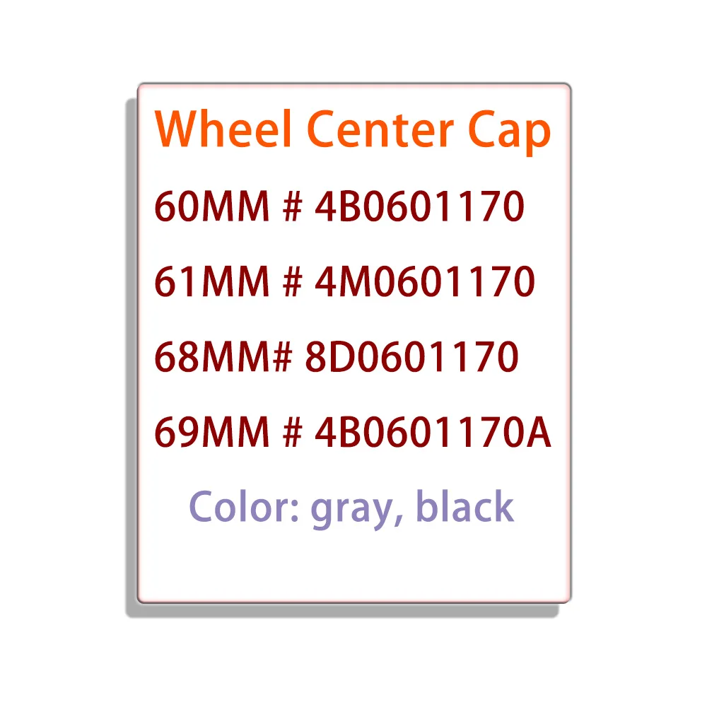 

60pcs 60mm 61mm 68mm 69mm Car Styling Wheel Center Cap Hub Covers Badge 4B0601170 For Audi A3 A4 A5 A6 A7 A8 S4 S6 Accessories