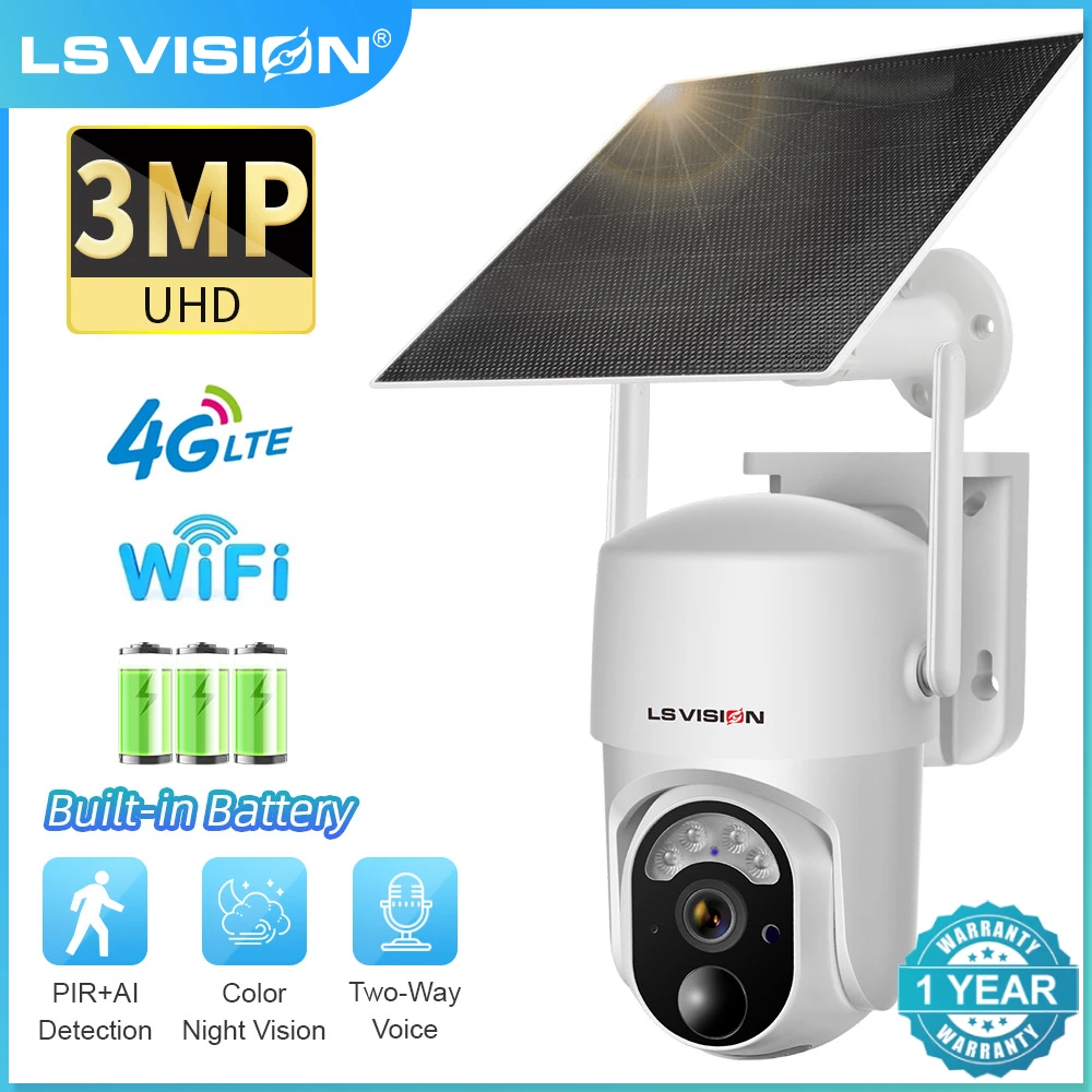 

LS VISION 2K 4G Solar Security Cameras Wireless Outdoor 4MP UHD PTZ Color Night Vision 2-Way Talk PIR Detection Home CCTV Camera