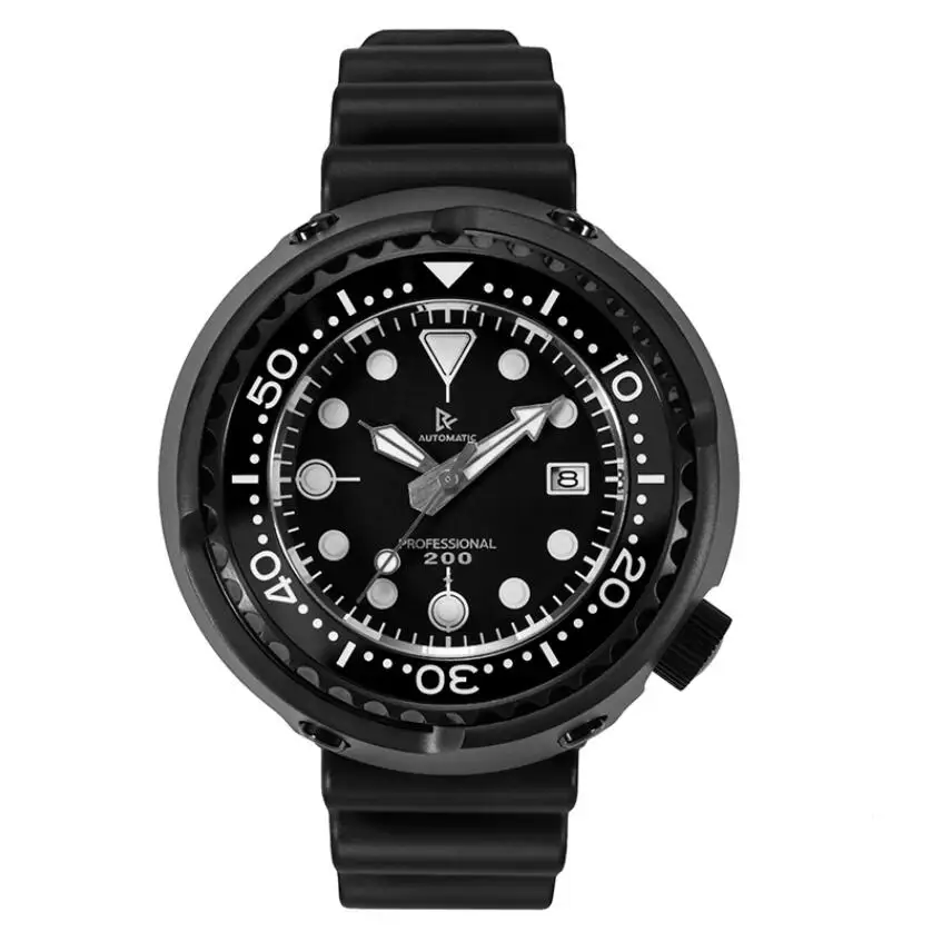

Retangula Watch For Men PVD Coated Titanium Tuna Diver NH35 Movement Automatic Mechanical Watches Sapphire 200M Waterproof Date