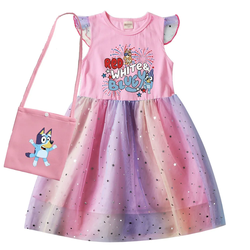 Red White Fireworks Kids Summer B-blueys Dress Baby Girls Pink Lace Princess Dress Toddler Girls Birthday Party Dresses with Bag
Red White Fireworks Kids Summer B-blueys Dress Baby Girls Pink Lace Princess Dress Toddler Girls Birthday Party Dresses with Bag