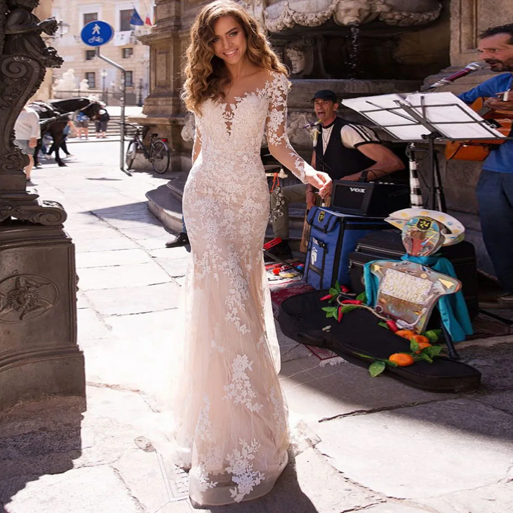 Exquisite Wedding Dress O-Neck Full Sleeves Applique Illusion Zipper Back Bride Gowns Trumpet Sweep Train Vestido De Noiva
Exquisite Wedding Dress O-Neck Full Sleeves Applique Illusion Zipper Back Bride Gowns Trumpet Sweep Train Vestido De Noiva