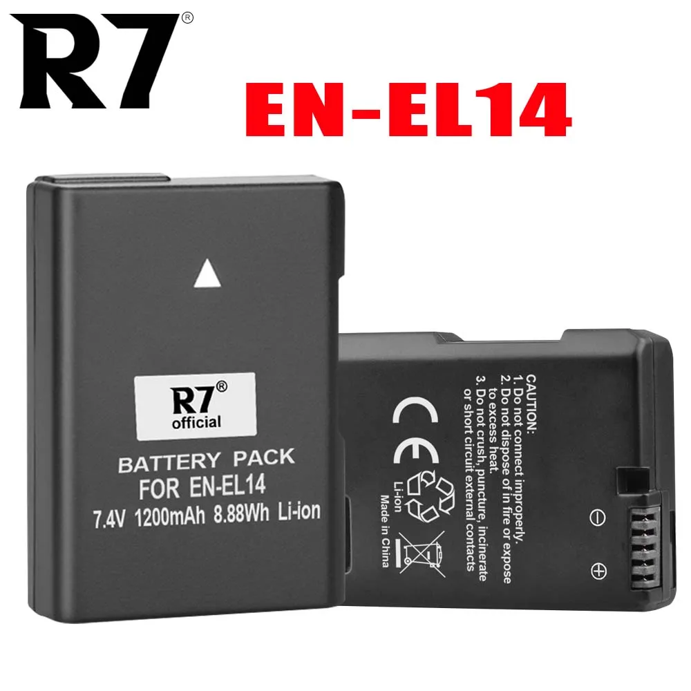 

R7 EN-EL14 ENEL14 EL14 EN-EL14A Battery for Nikon D3100 D3200 D3300 D3400 D3500 D5600 D5100 D5200 P7000 P7800 + Fast LCD Charger