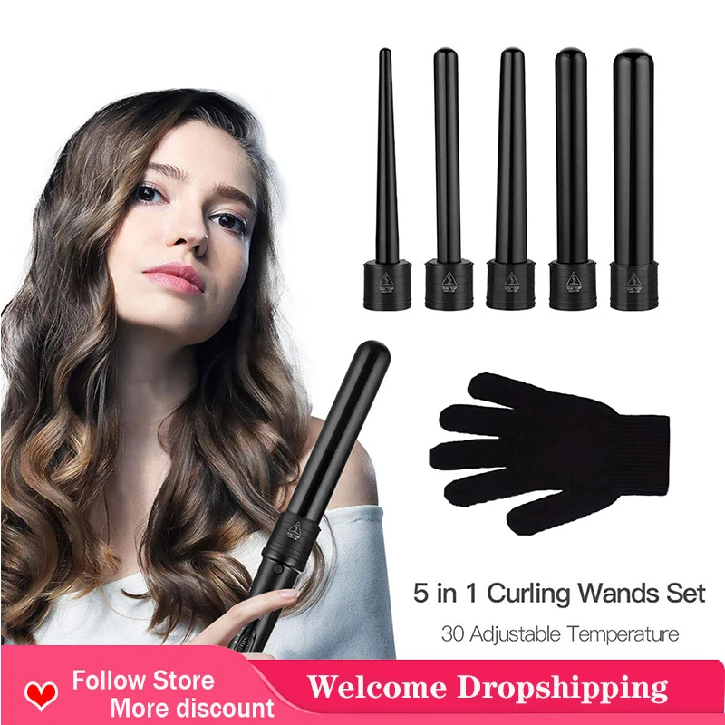 

5-In-1 Curling Iron Professional Curling Wand Set Instant Heat Up Hair Curler With 5 Interchangeable Ceramic Barrels Hair Curler