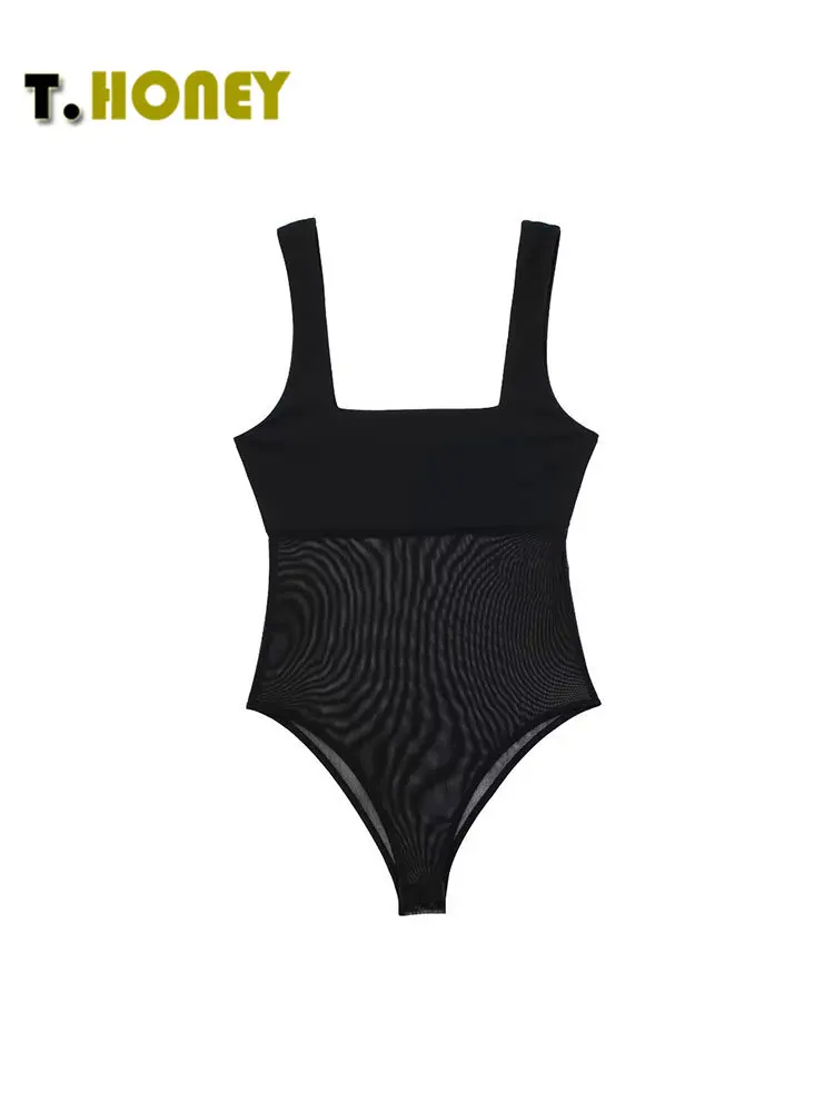 TELLHONEY Women Fashion Square Neck Contrast Tulle Bodysuit With Wide Straps Female Sexy Slim Fitting Rompers Chic Lady Tops
TELLHONEY Women Fashion Square Neck Contrast Tulle Bodysuit With Wide Straps Female Sexy Slim Fitting Rompers Chic Lady Tops