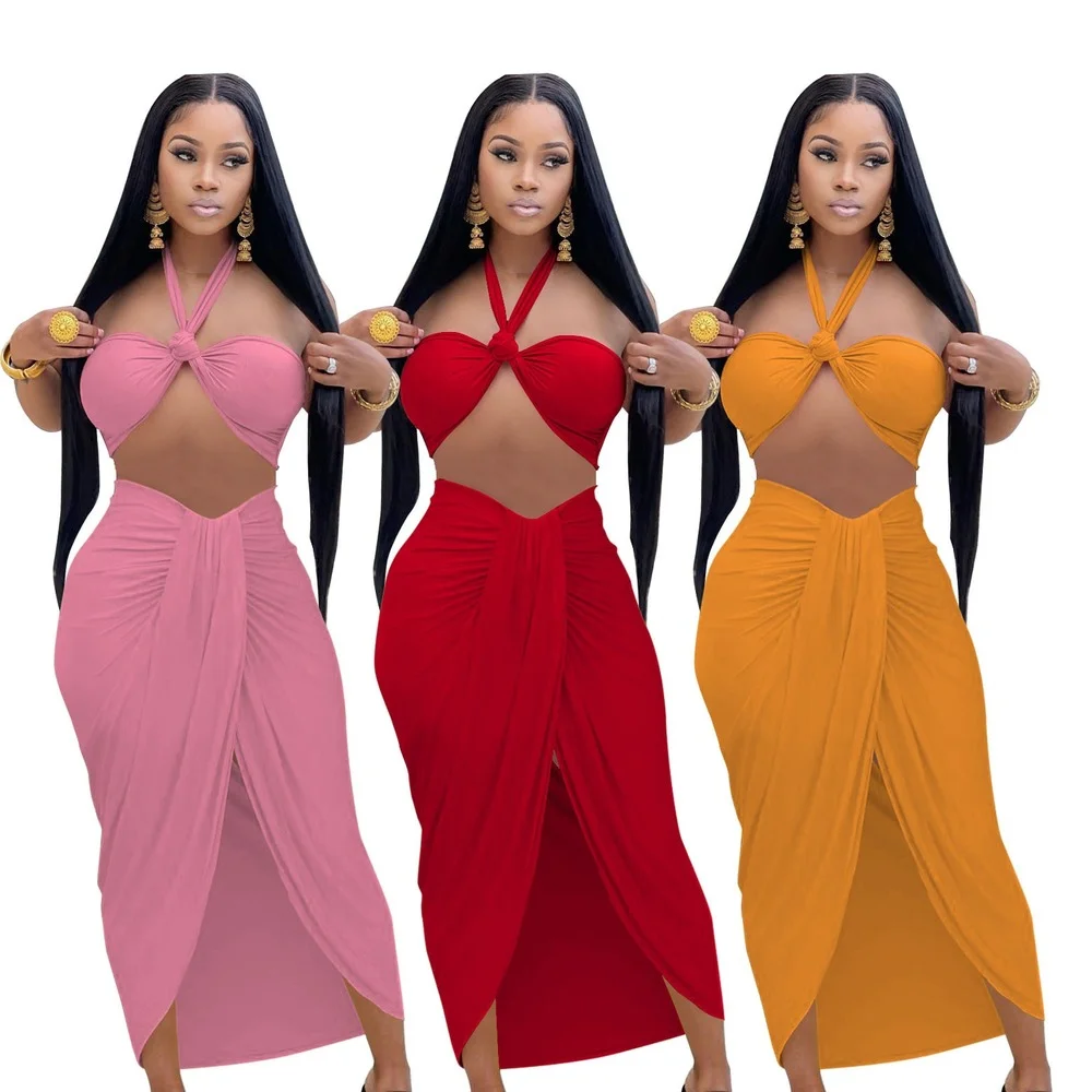 Sexy Halter Bra 2 Pieces Skirt Set Women Split Long Skirts and Strapless Crop Top Summer Party Clubwear Beach Wear Club Outfits
Sexy Halter Bra 2 Pieces Skirt Set Women Split Long Skirts and Strapless Crop Top Summer Party Clubwear Beach Wear Club Outfits