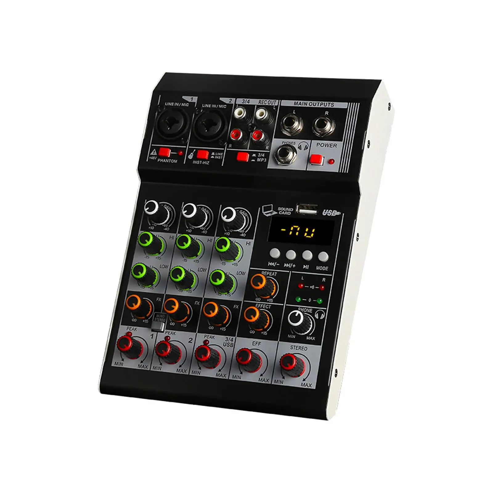 

4 Channel Audio Mixer with USB Audio Interface 48V Phantom Power Sound Board Console System Interface for Streaming Stage