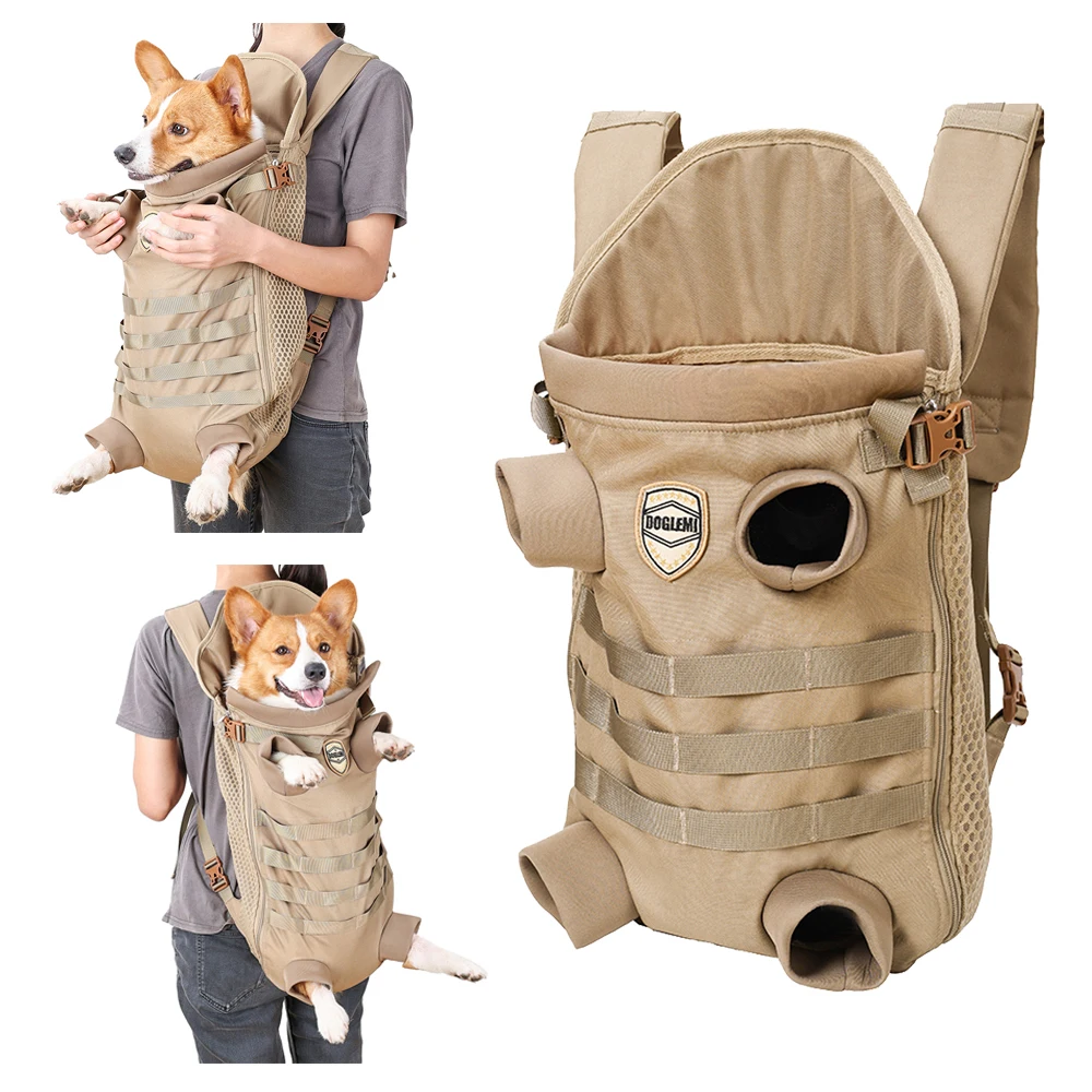 

Hands Free Tactical Outdoor Pet Frontpack Backpack for Small Medium Dogs Soft Breathable Safety Travel Dog Carrier Military Tan