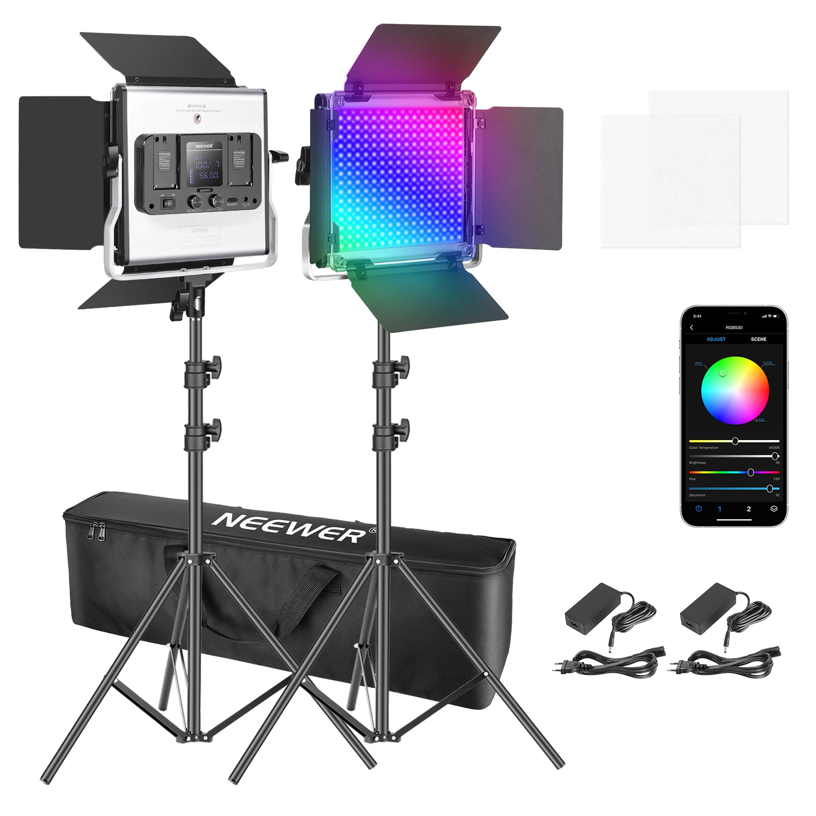Neewer 2/3 упаковок 530 RGB светильник с управлением через приложение, комплект освещения для фотографии и видео с подставками и сумкой, 528 SMD Led s CRI95
Neewer 2/3 упаковок 530 RGB светильник с управлением через приложение, комплект освещения для фотографии и видео с подставками и сумкой, 528 SMD Led s CRI95