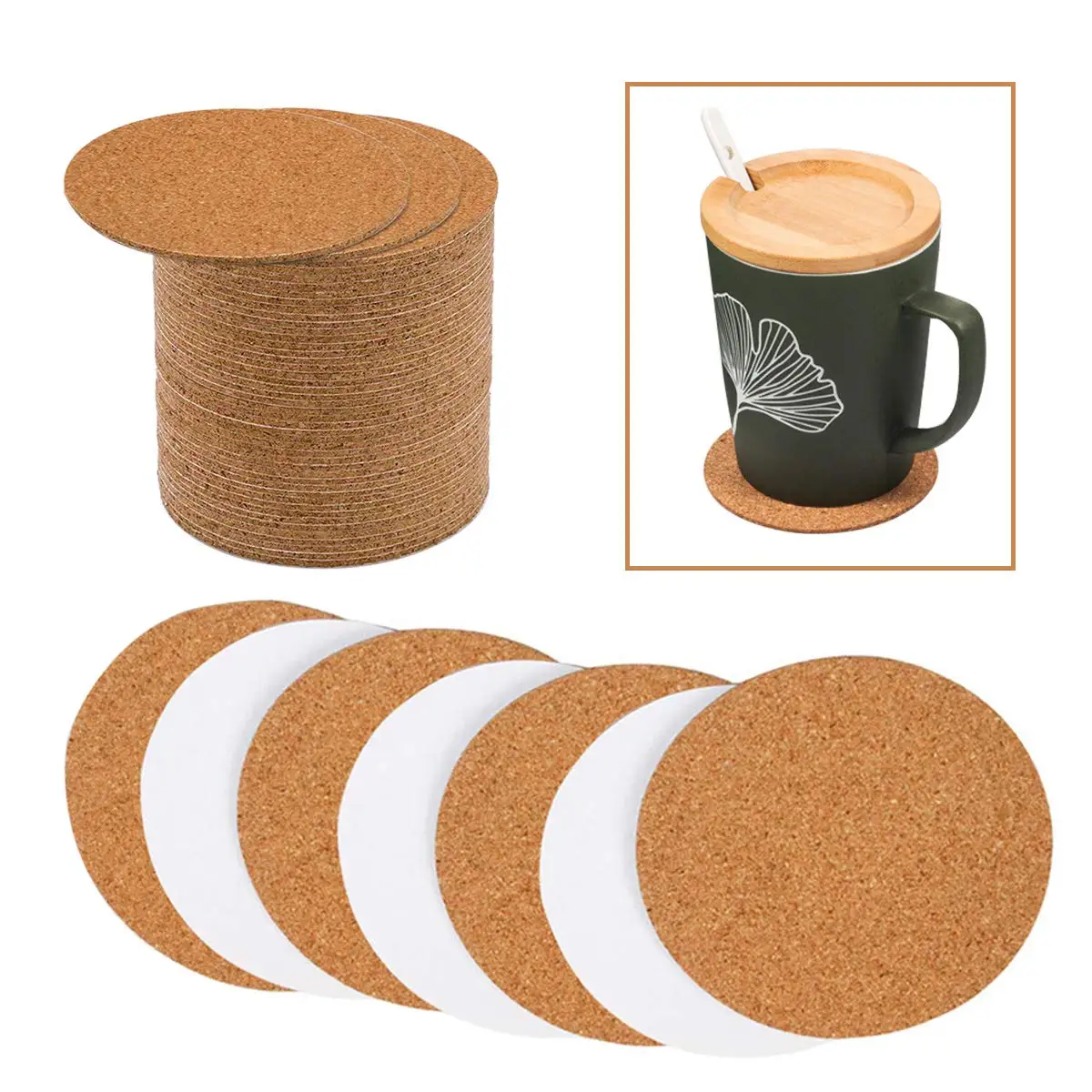 

20/50Pcs Self-Adhesive Cork Coasters Sheets Squares Cork Mats Cork Backing Sheets for Coasters and DIY Crafts Supplies