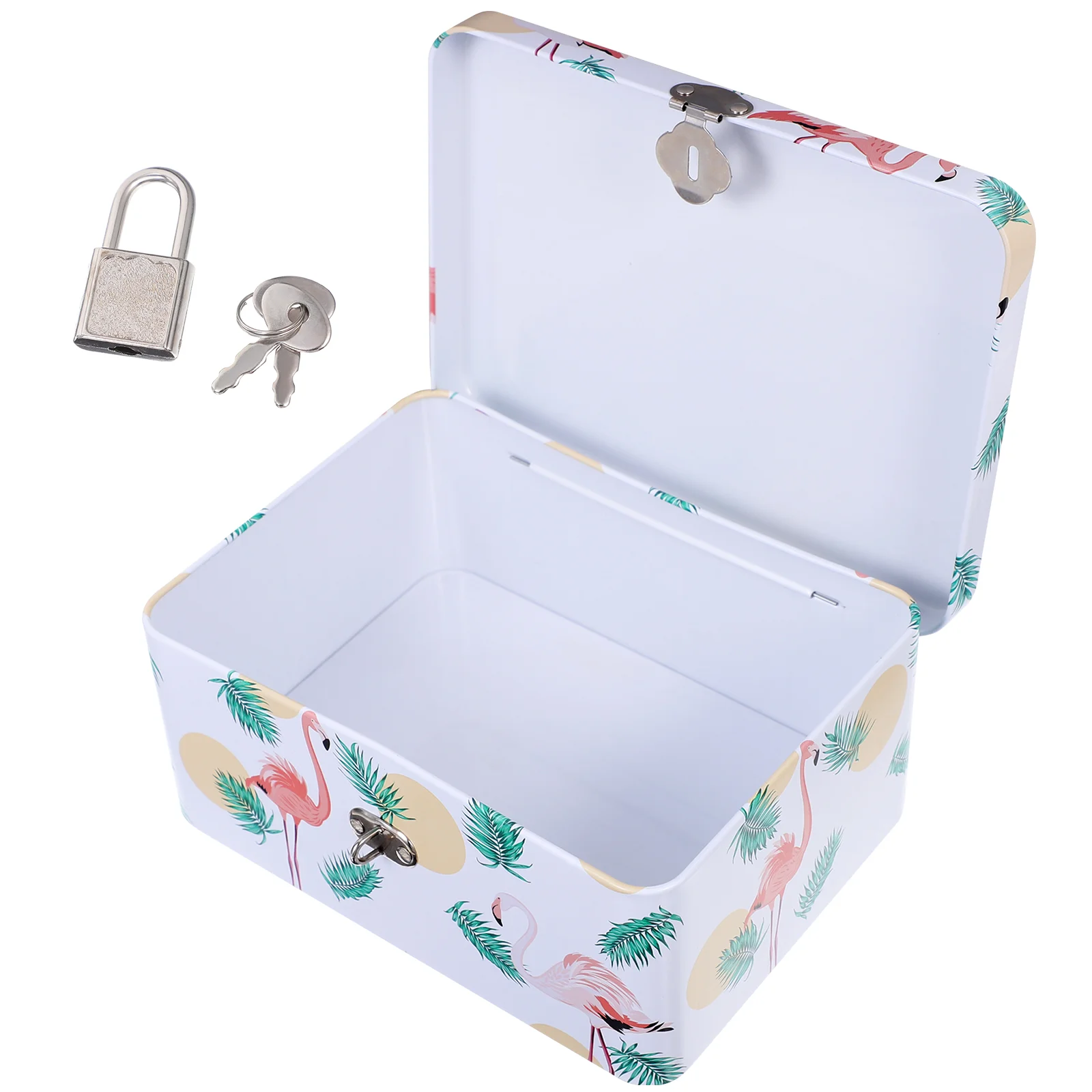 

Storage Tin Box Lock Toiletry Containers Iron Coin Change Desktop Piggy Bank Sundries Jewelry Case Drawer Organizer