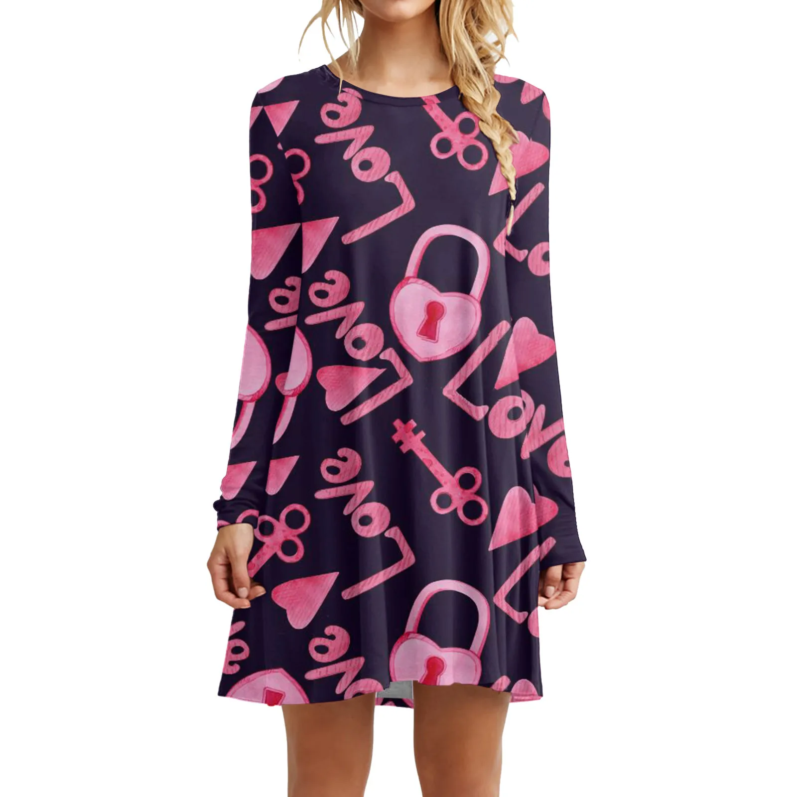 Female Casual Fashion Dress Valentine's Day Print Round Neck Long Sleeve Loose All Match Dress Cotton T Shirt Dresses for Women
Female Casual Fashion Dress Valentine's Day Print Round Neck Long Sleeve Loose All Match Dress Cotton T Shirt Dresses for Women