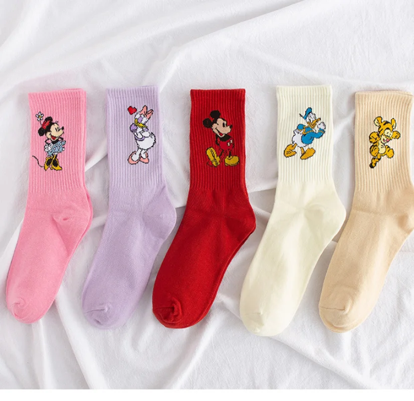 

Disney Minnie Mickey Donald Duck Pig Anime Character Socks Woman Cartoon Color Matching Polka Dots Cute Funny Socks Girls